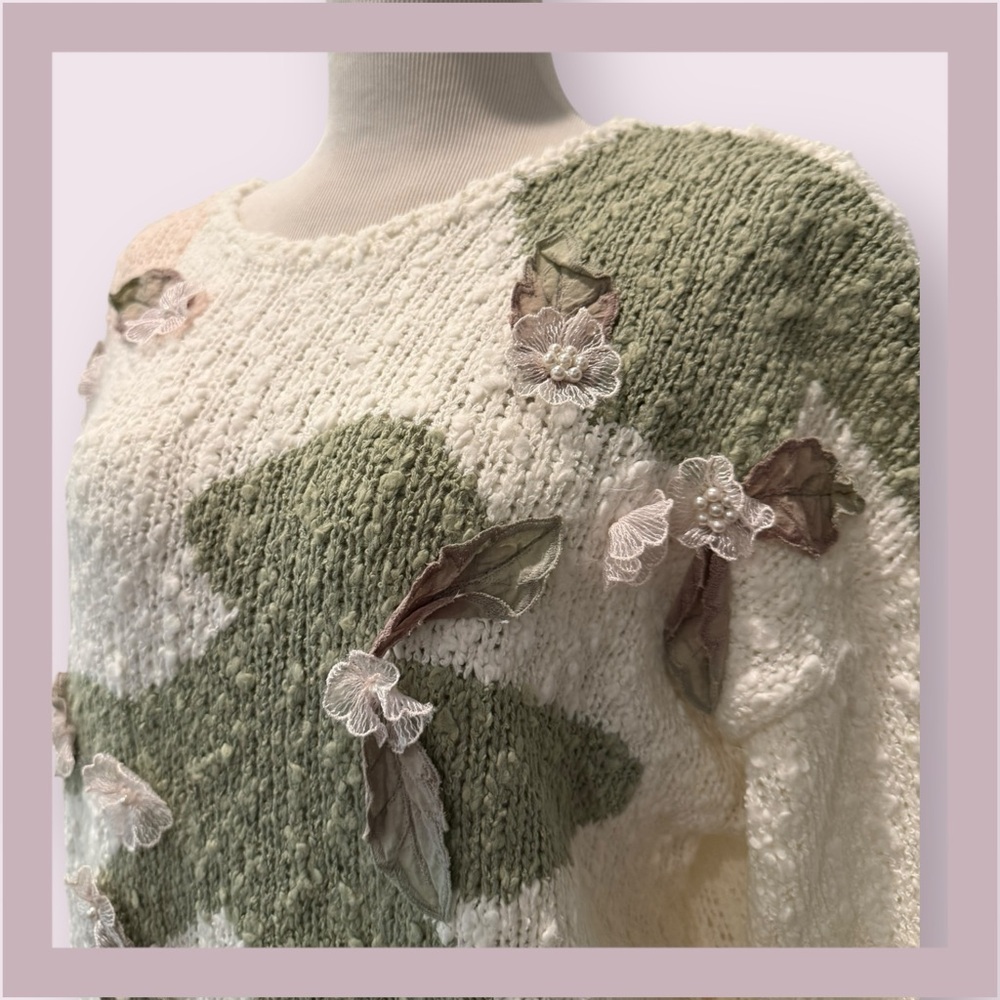 Shenanigans Vintage Boucle Floral Applique Sweater - Picture 3 of 8